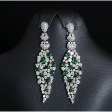 Platinum Plated Emerald Earrings - Diamond Cut Original Swiss Cubic Zirconia